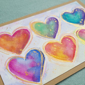 Grußkarte "bunte Aquarellherzen"