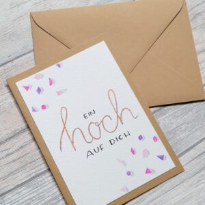 Grußkarte "Ein hoch auf dich" lila